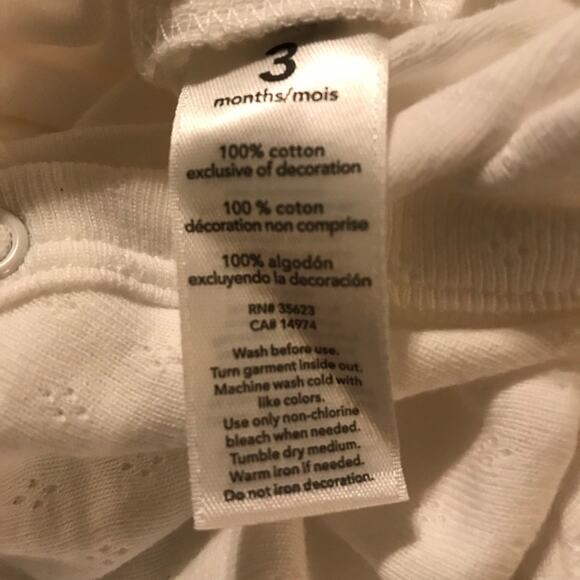 NWT Carter’s Set of 3 White Girl's Long Sleeve Bodysuits (3 Months) - Picture 8 of 16